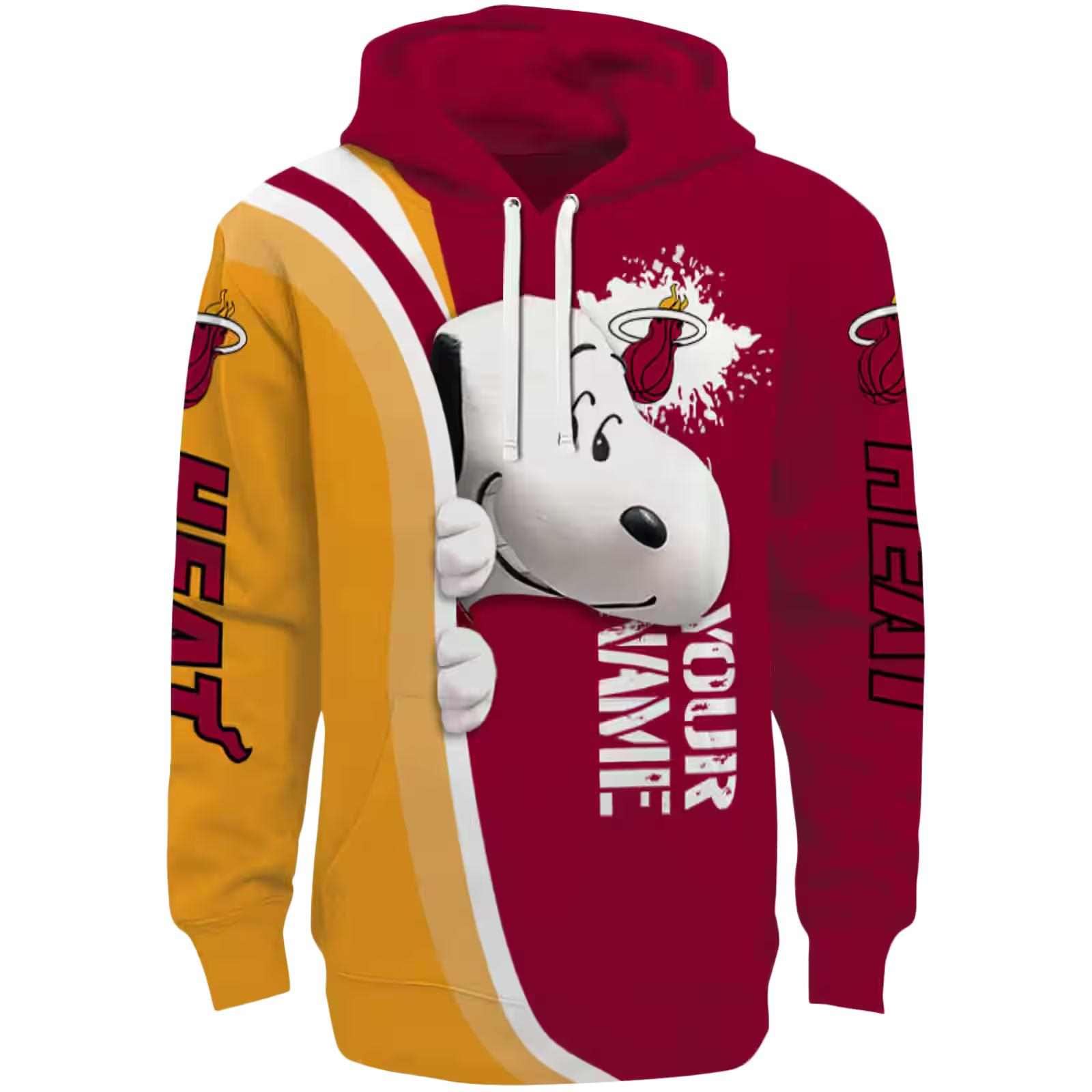 Custom Miami Heat Peeking Snoopy Red Hoodie