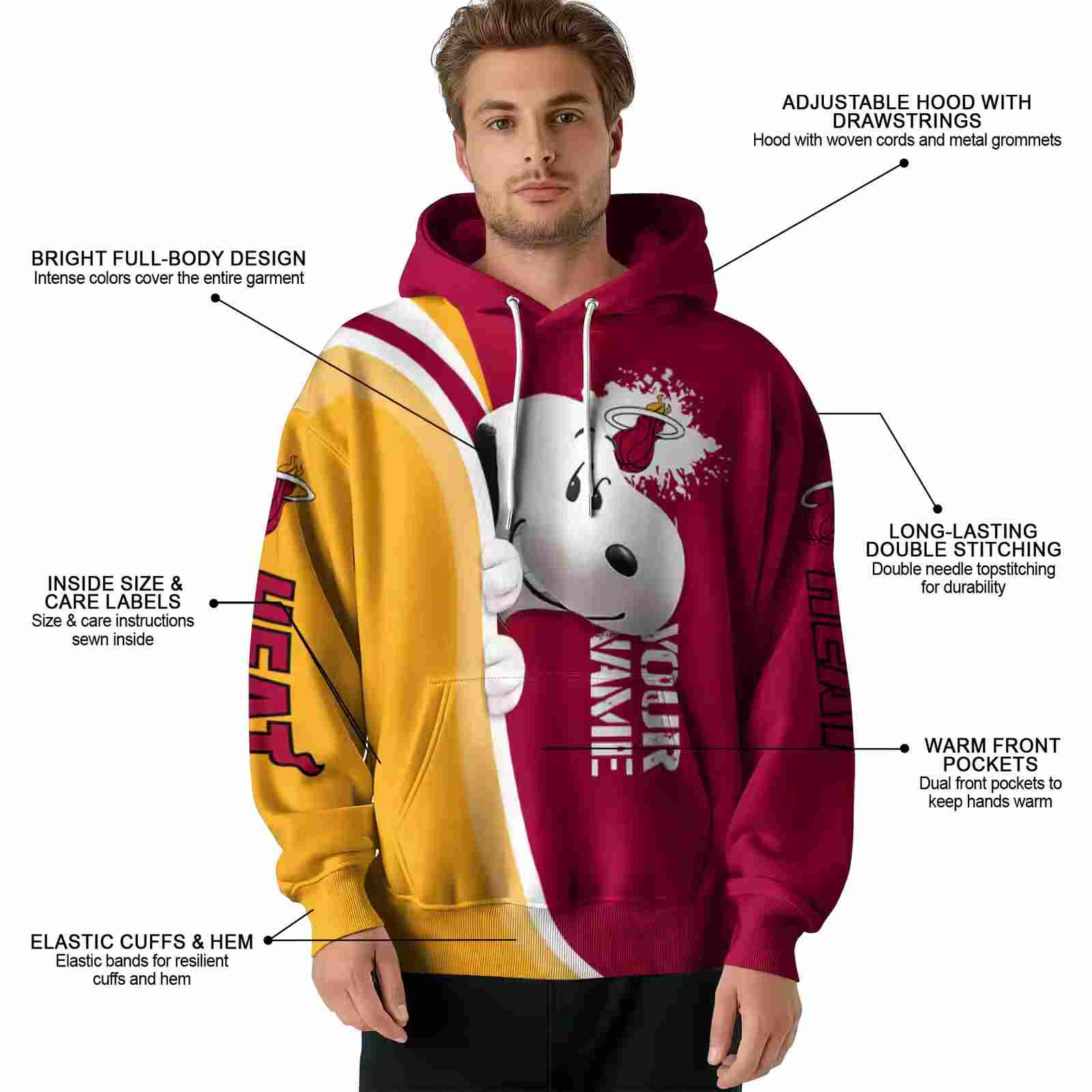 custom miami heat peeking snoopy red hoodie latest model