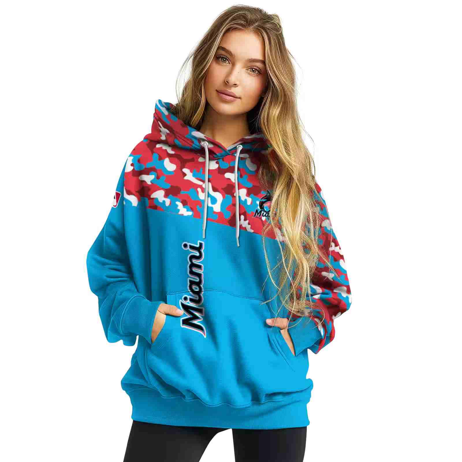 custom miami marlins camo pattern blue hoodie high quality