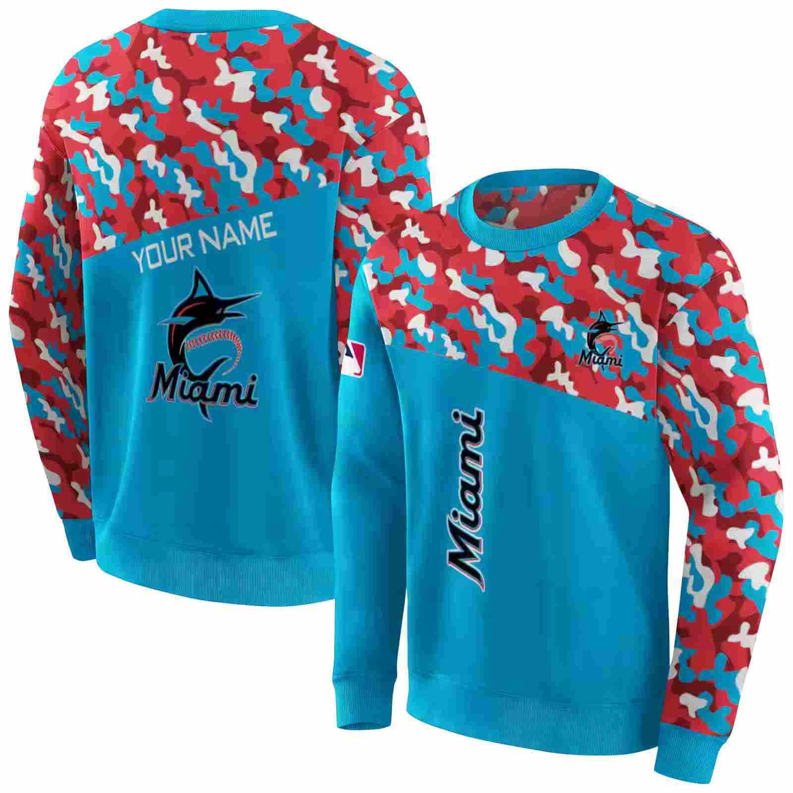 custom miami marlins camo pattern blue hoodie premium grade