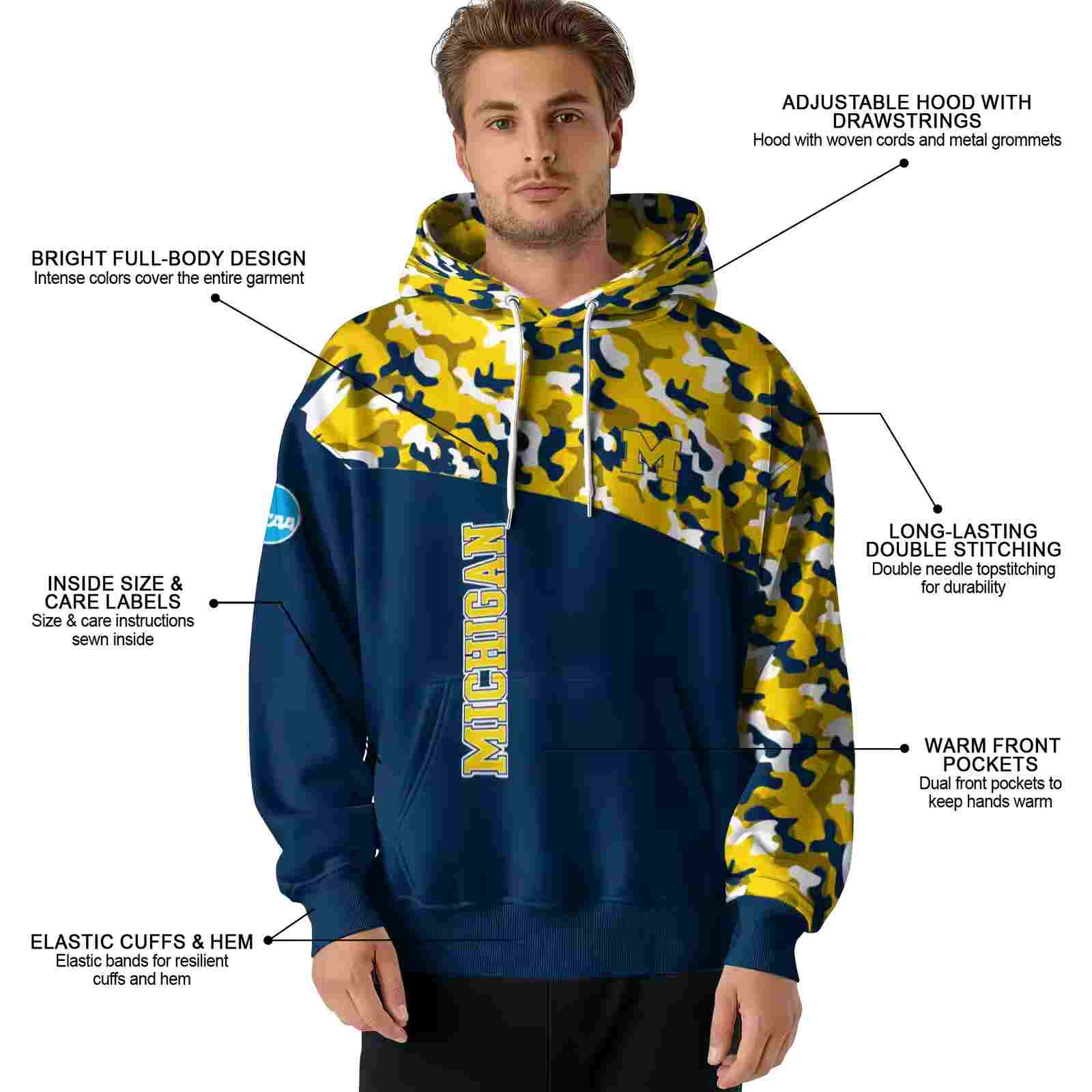 custom michigan wolverines camo pattern blue hoodie latest model