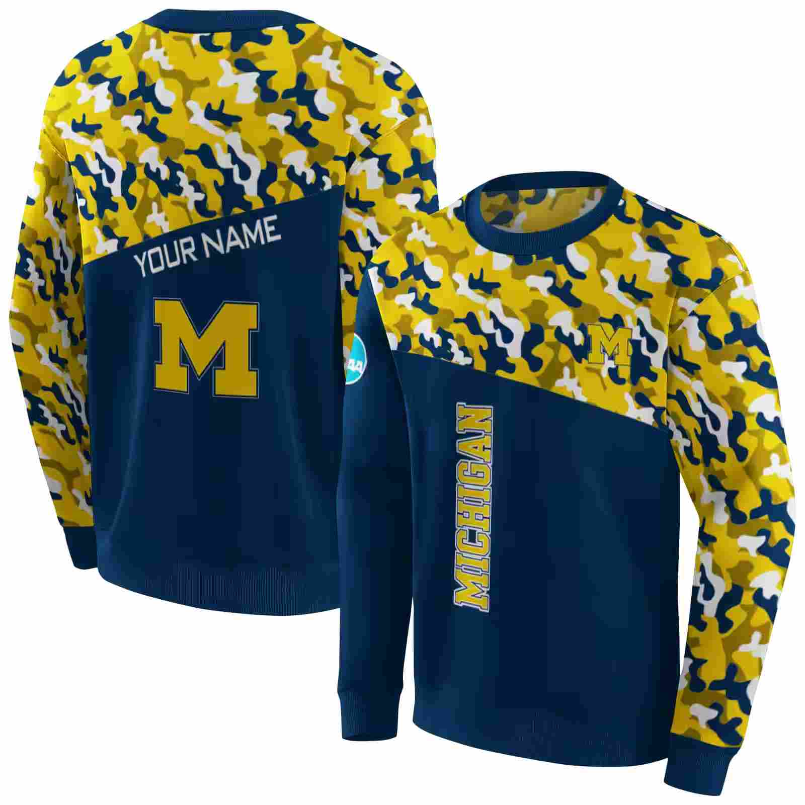 custom michigan wolverines camo pattern blue hoodie premium grade