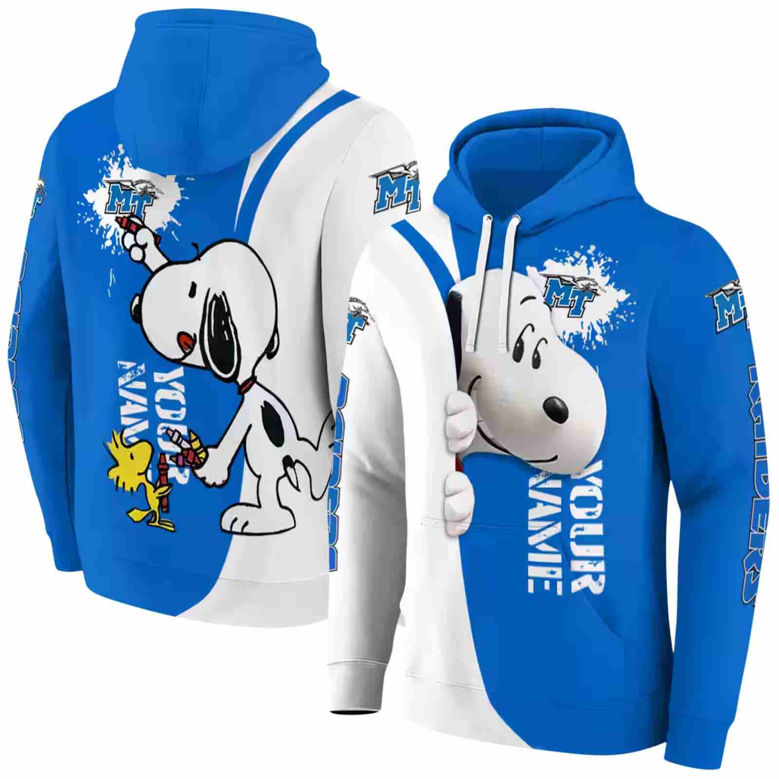 custom middle tennessee blue raiders peeking snoopy blue hoodie fashion forward