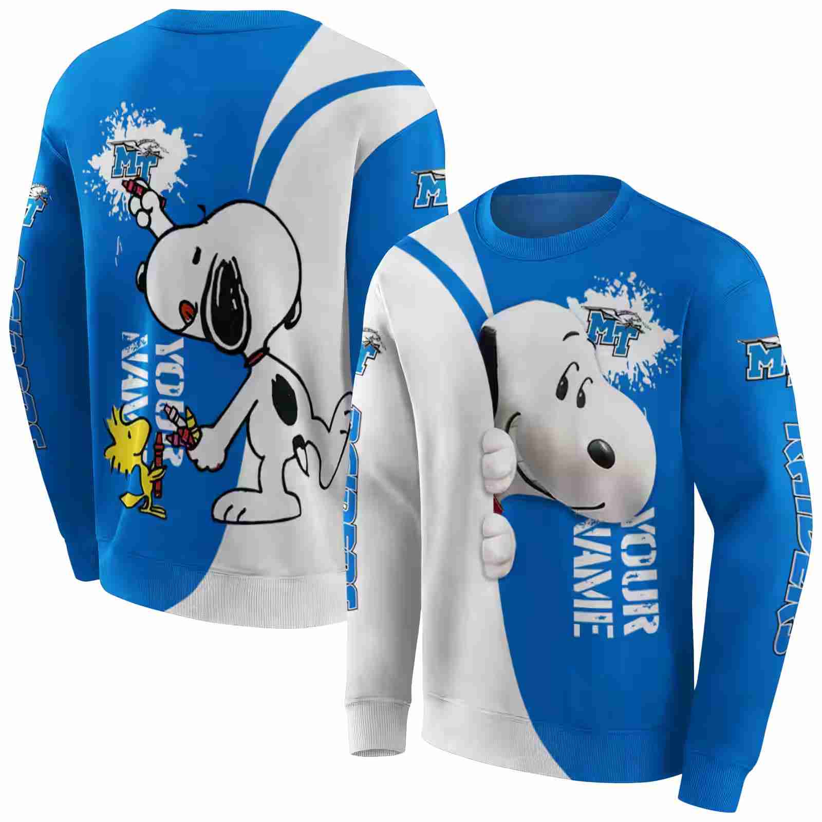 custom middle tennessee blue raiders peeking snoopy blue hoodie premium grade