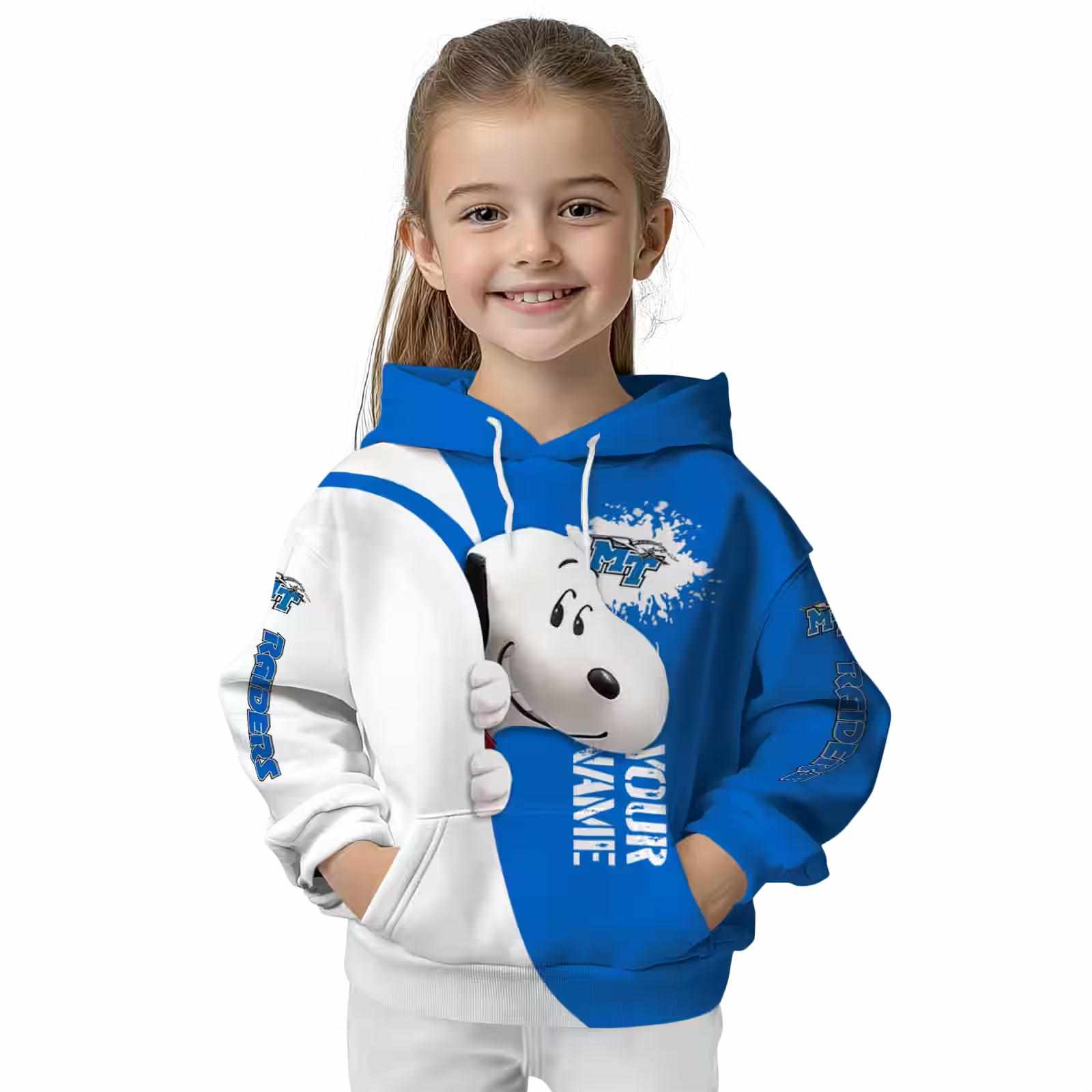 custom middle tennessee blue raiders peeking snoopy blue hoodie top rated