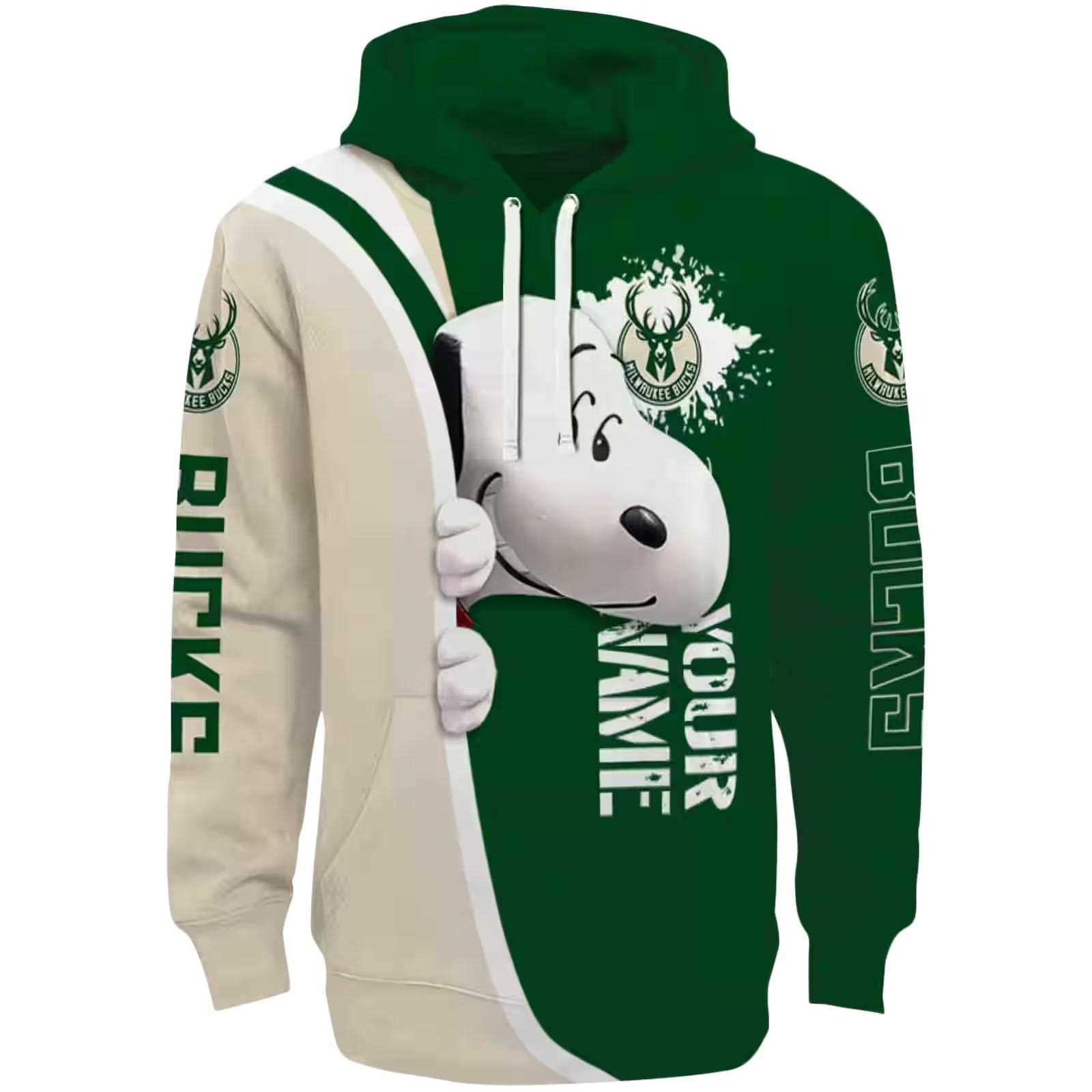 Custom Milwaukee Bucks Peeking Snoopy Green Hoodie