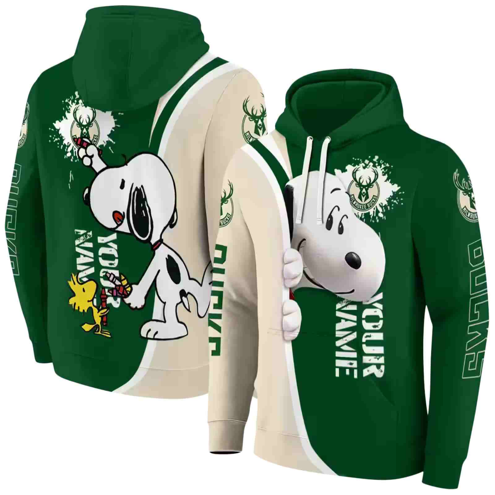 custom milwaukee bucks peeking snoopy green hoodie fashion forward