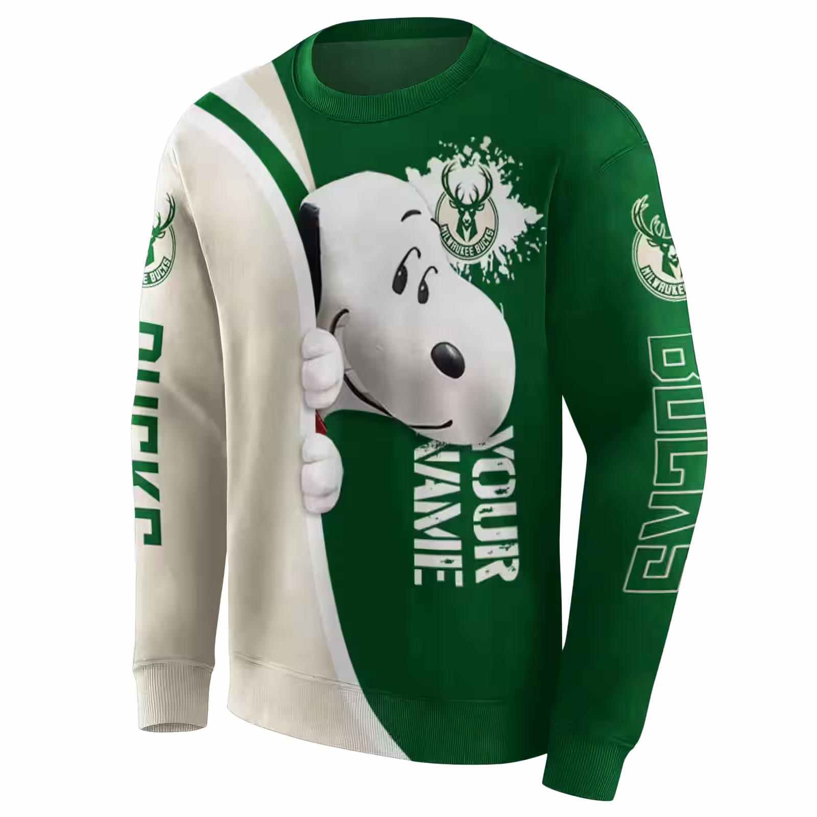 custom milwaukee bucks peeking snoopy green hoodie new arrival