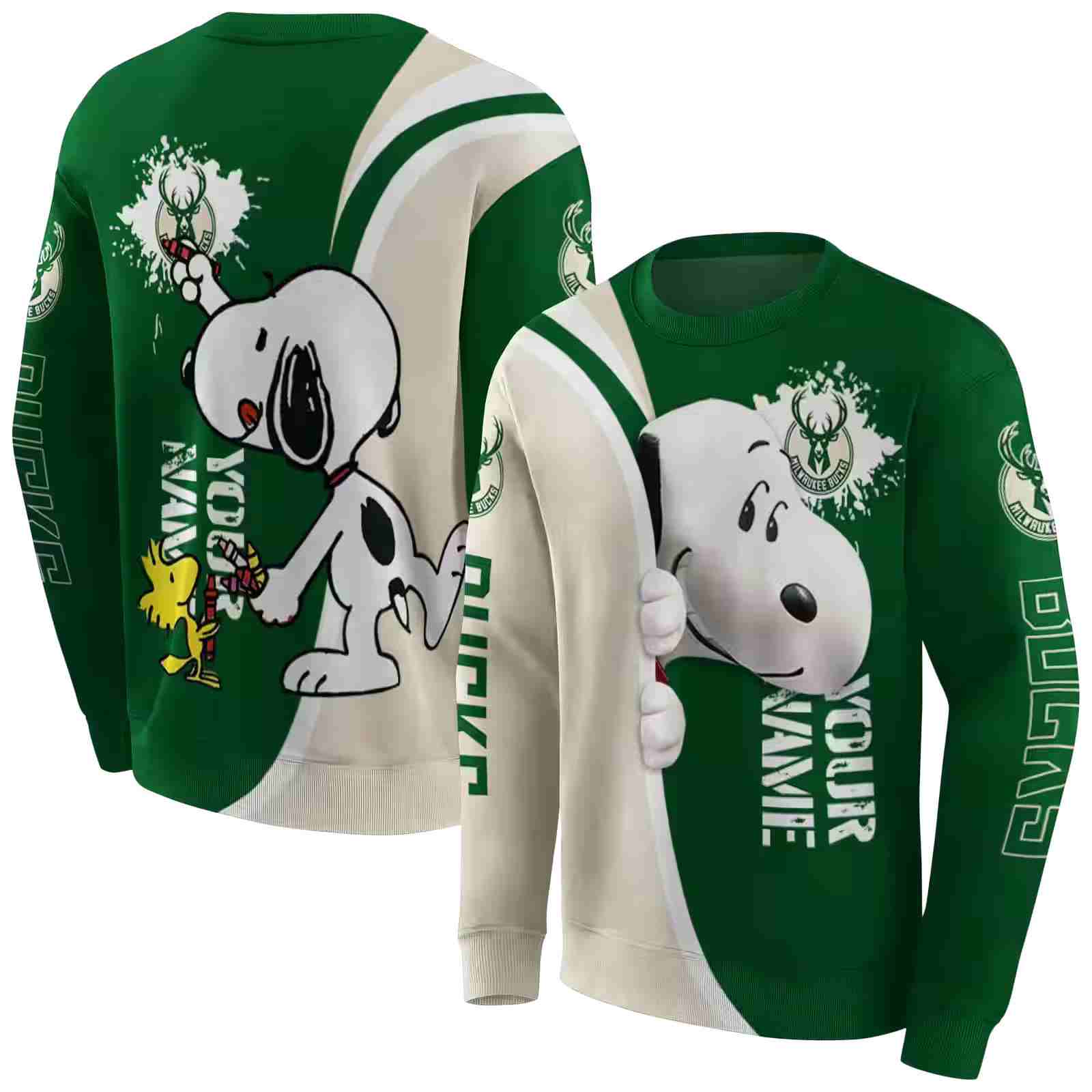 custom milwaukee bucks peeking snoopy green hoodie premium grade