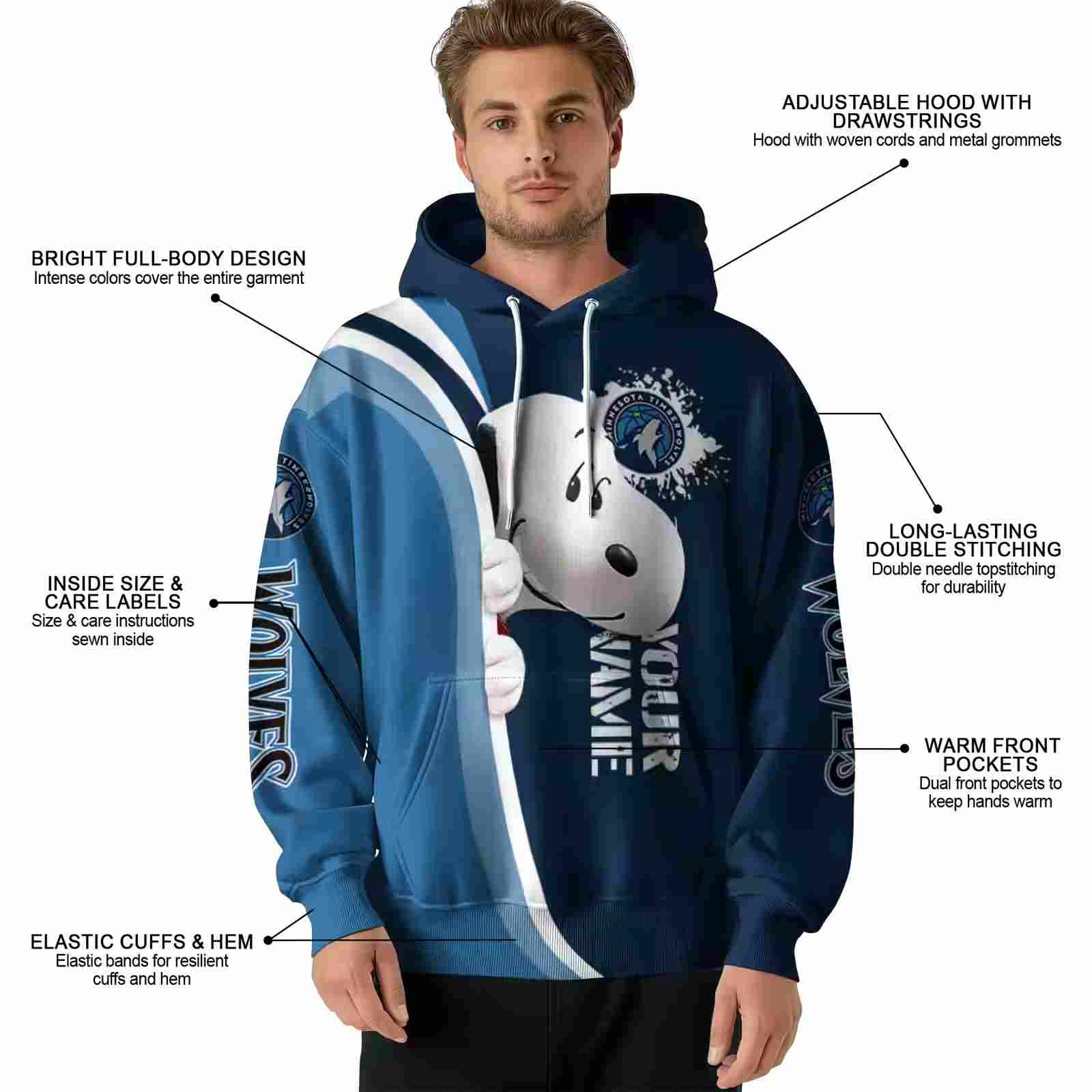 custom minnesota timberwolves peeking snoopy midnight blue hoodie latest model