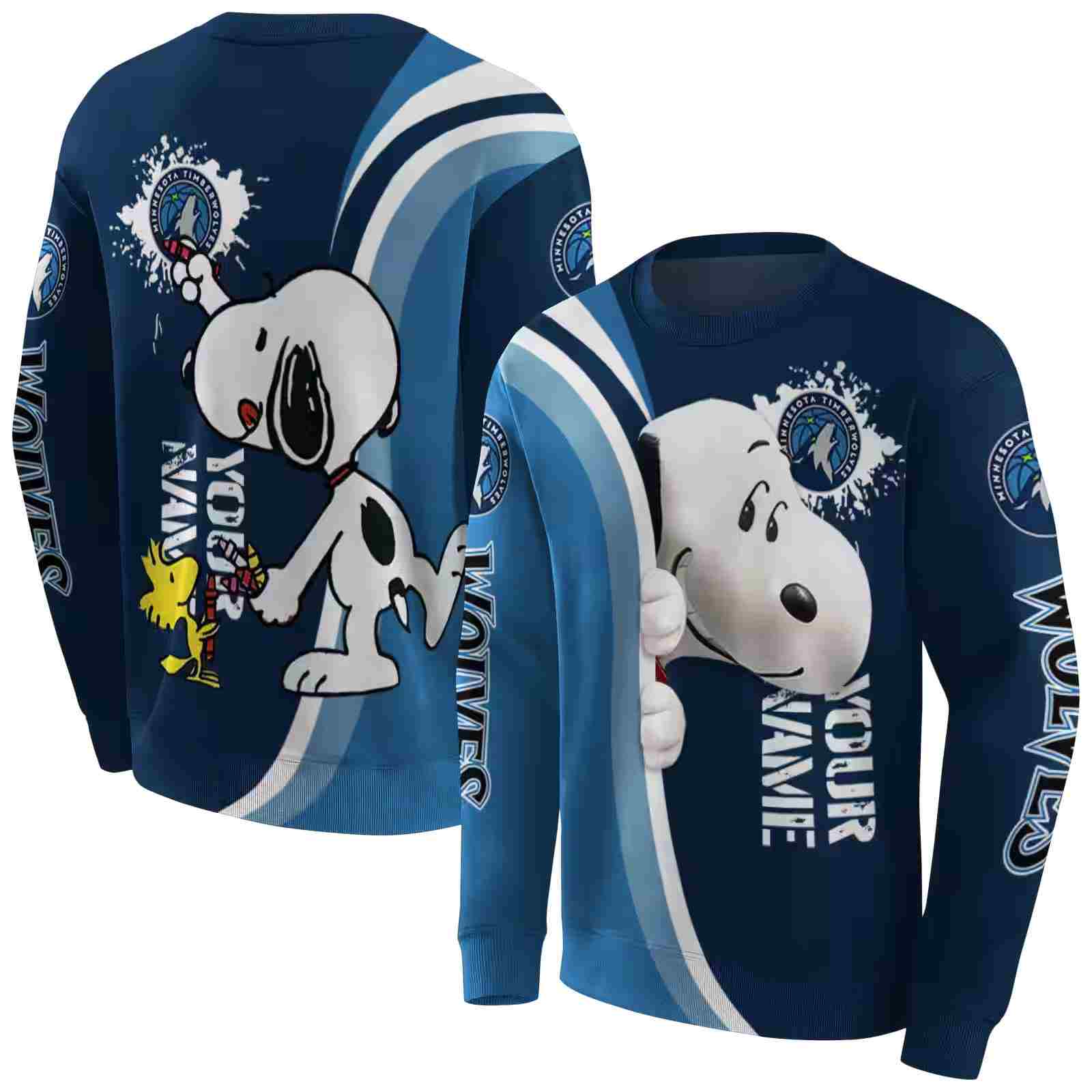 custom minnesota timberwolves peeking snoopy midnight blue hoodie premium grade