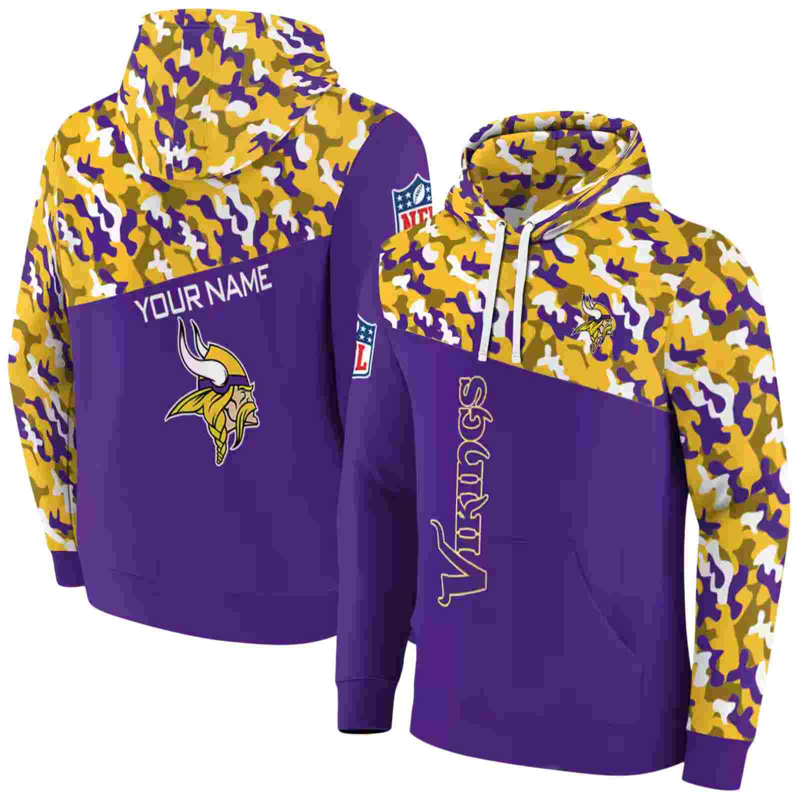 custom minnesota vikings camo pattern purple hoodie fashion forward