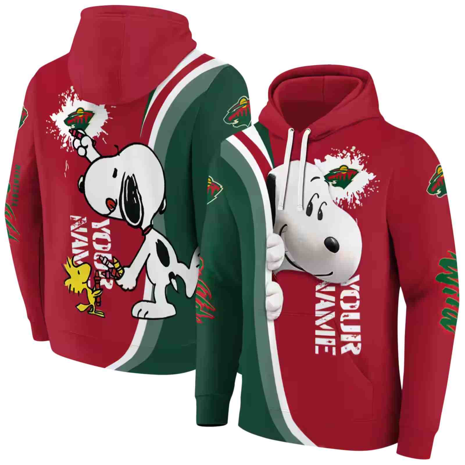 custom minnesota wild peeking snoopy red hoodie fashion forward