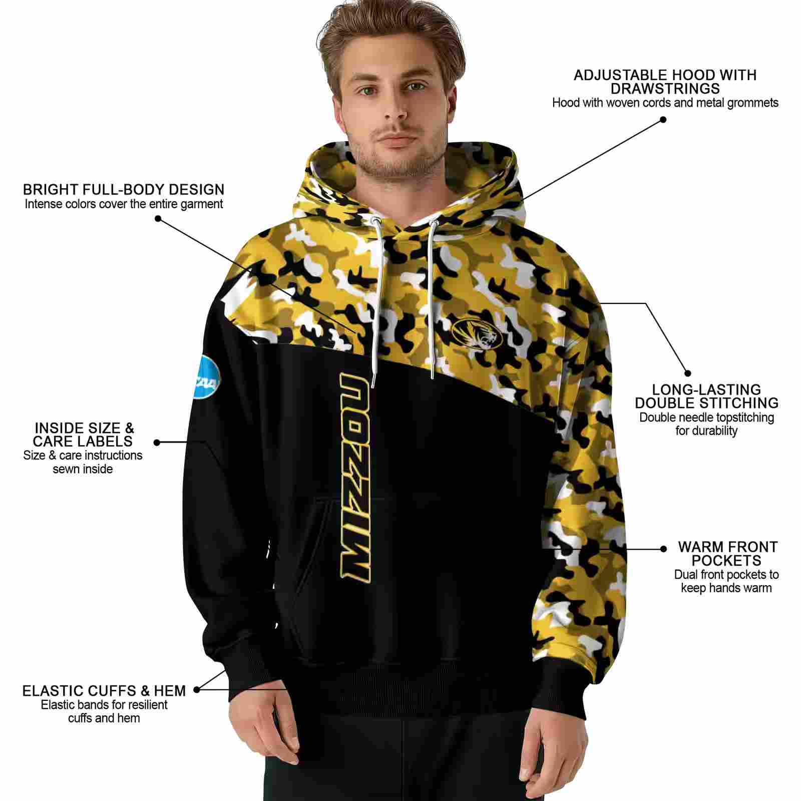 custom missouri tigers camo pattern black hoodie latest model