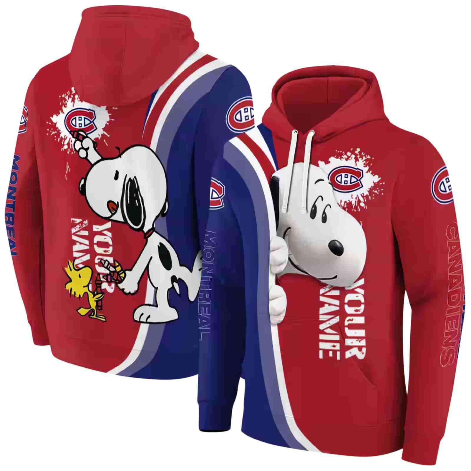 custom montreal canadiens peeking snoopy red hoodie fashion forward