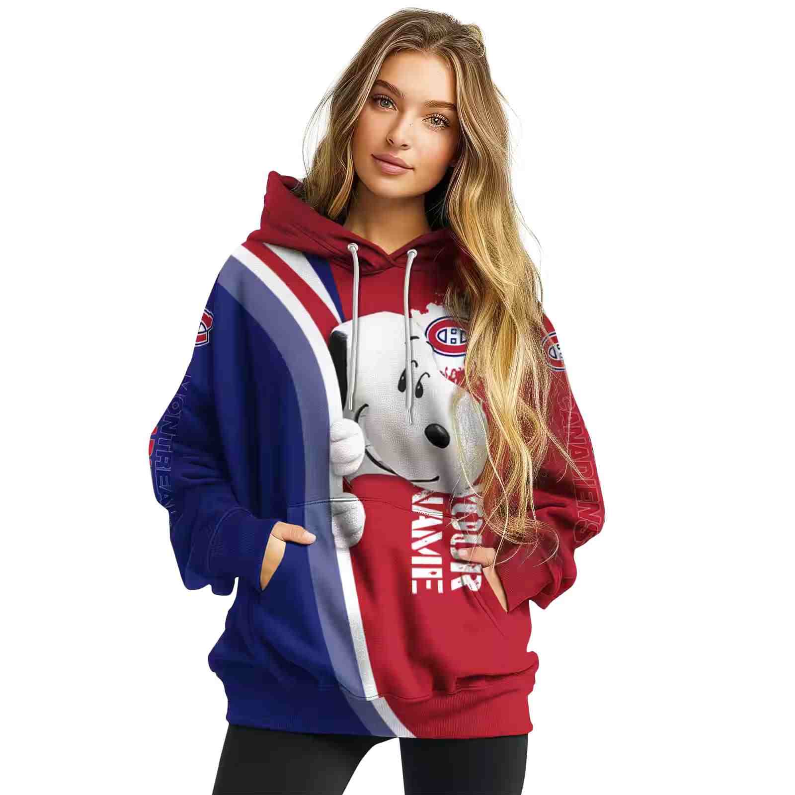 custom montreal canadiens peeking snoopy red hoodie high quality