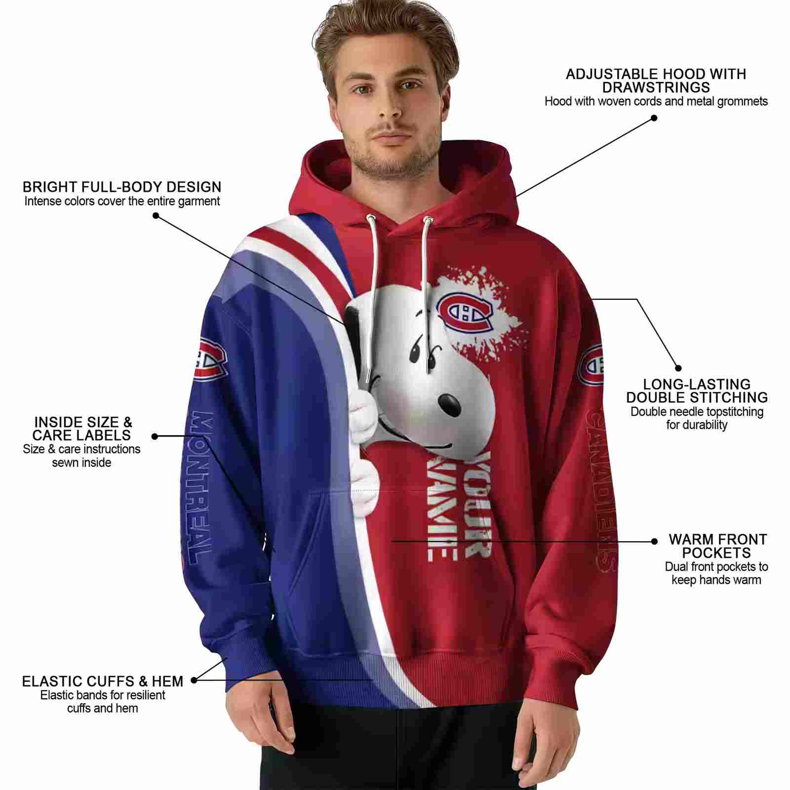 custom montreal canadiens peeking snoopy red hoodie latest model