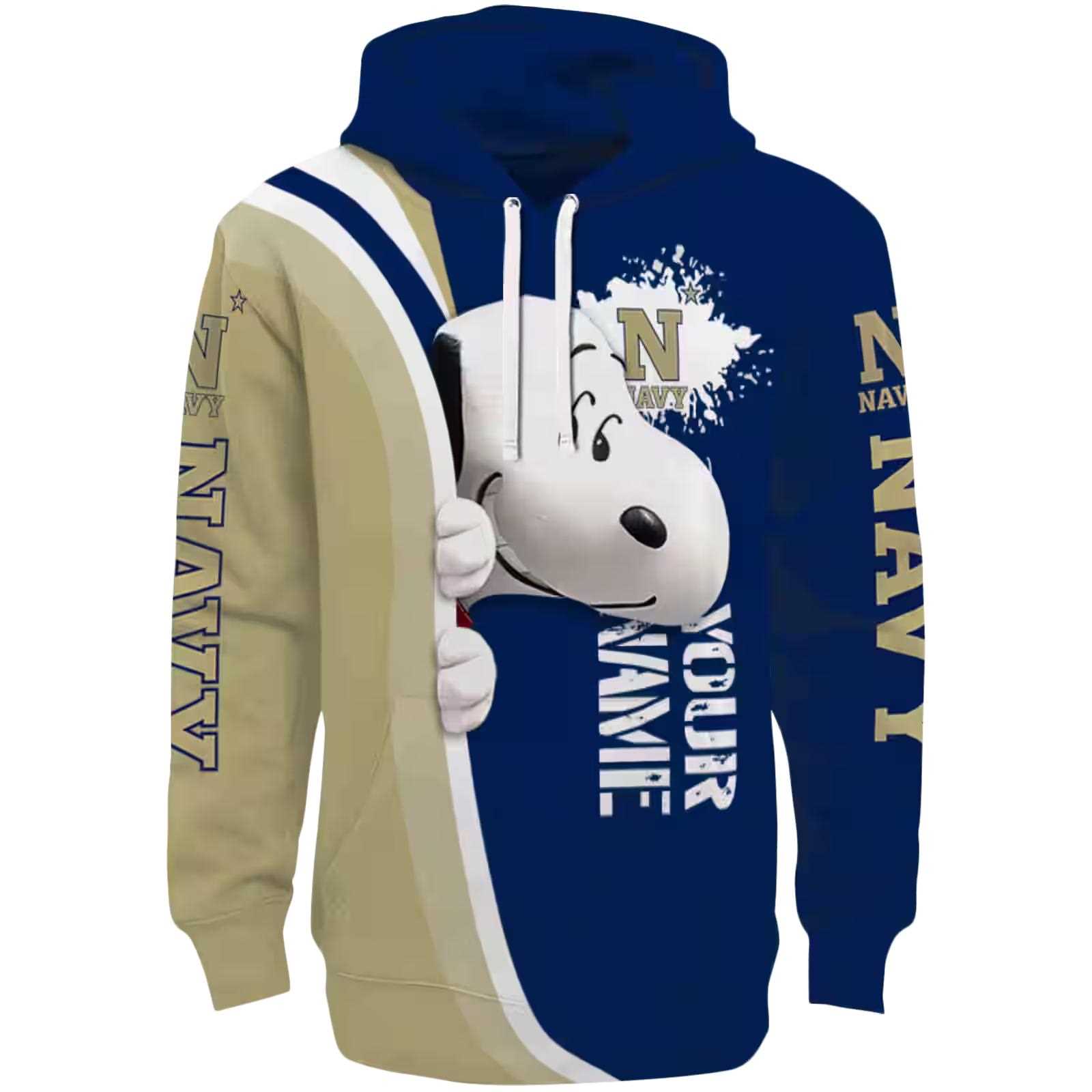 Custom Navy Midshipmen Peeking Snoopy Blue Hoodie