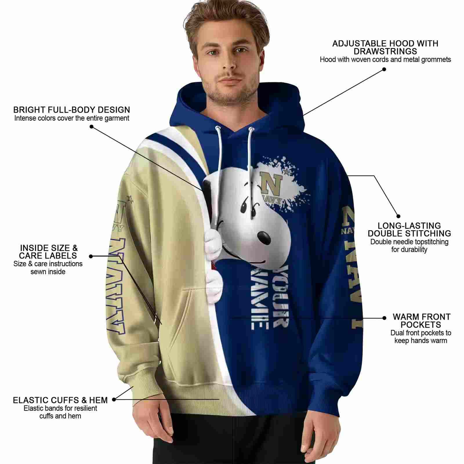 custom navy midshipmen peeking snoopy blue hoodie latest model