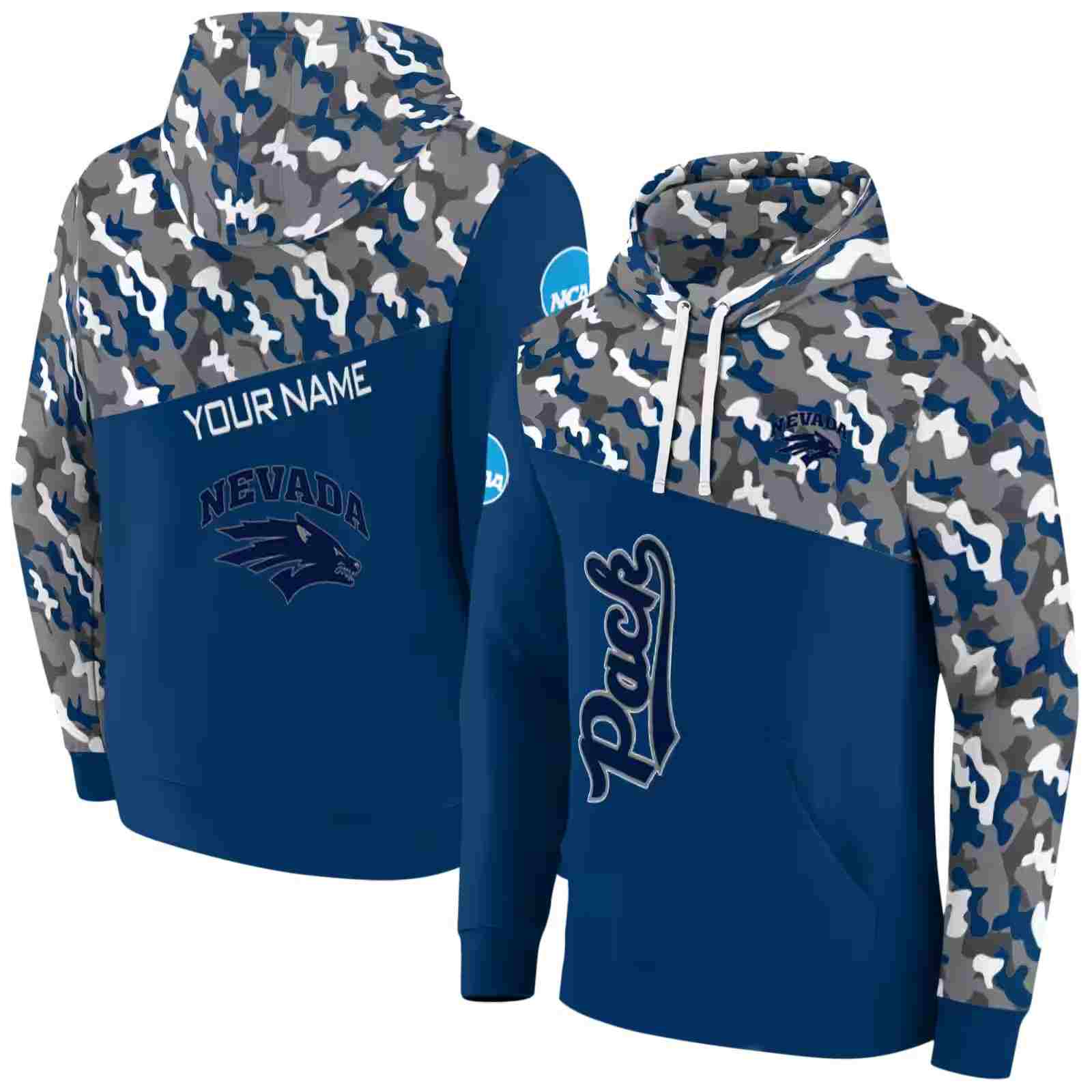 custom nevada wolf pack camo pattern blue hoodie fashion forward