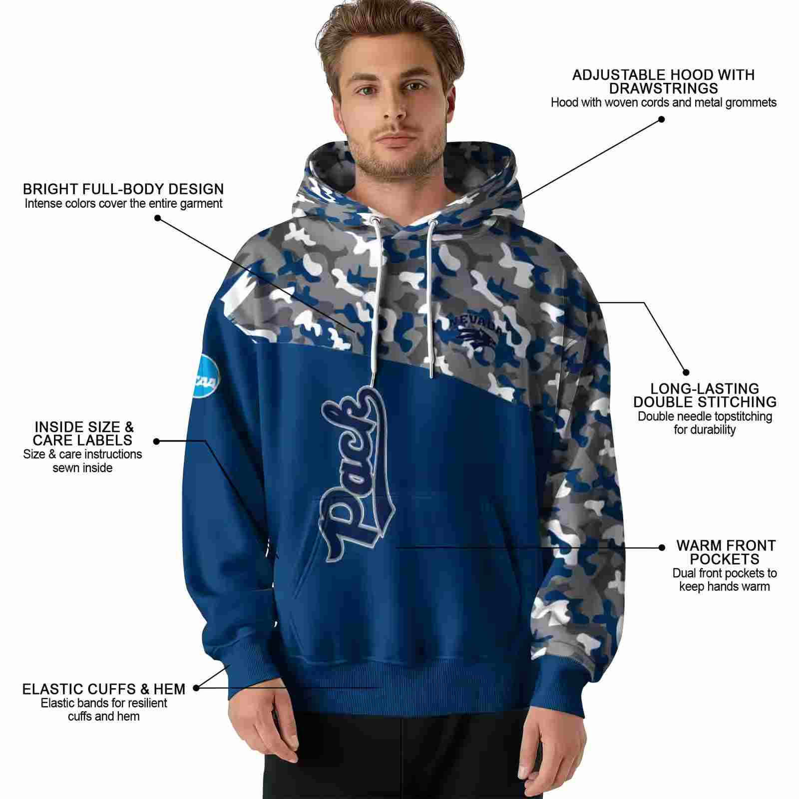 custom nevada wolf pack camo pattern blue hoodie latest model