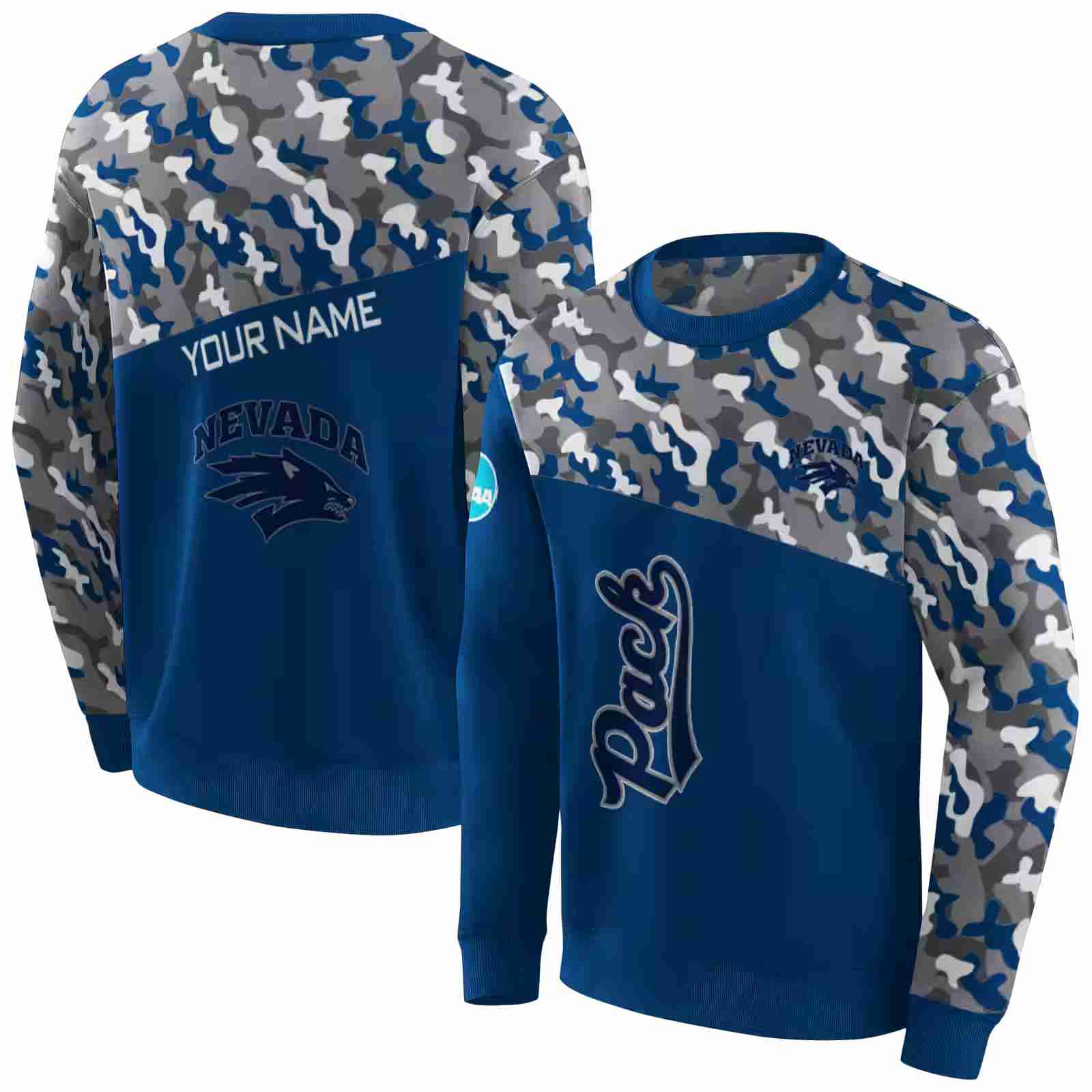 custom nevada wolf pack camo pattern blue hoodie premium grade