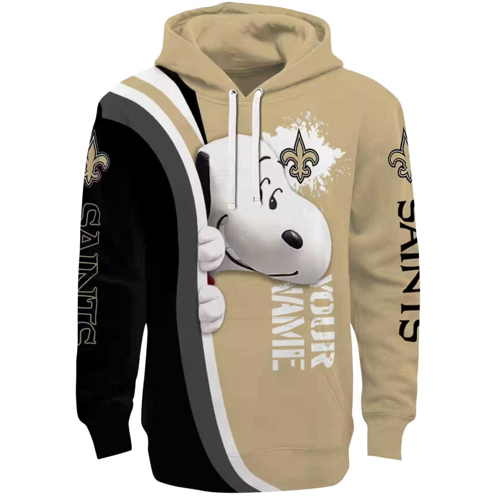 Custom New Orleans Saints Peeking Snoopy Gold Hoodie