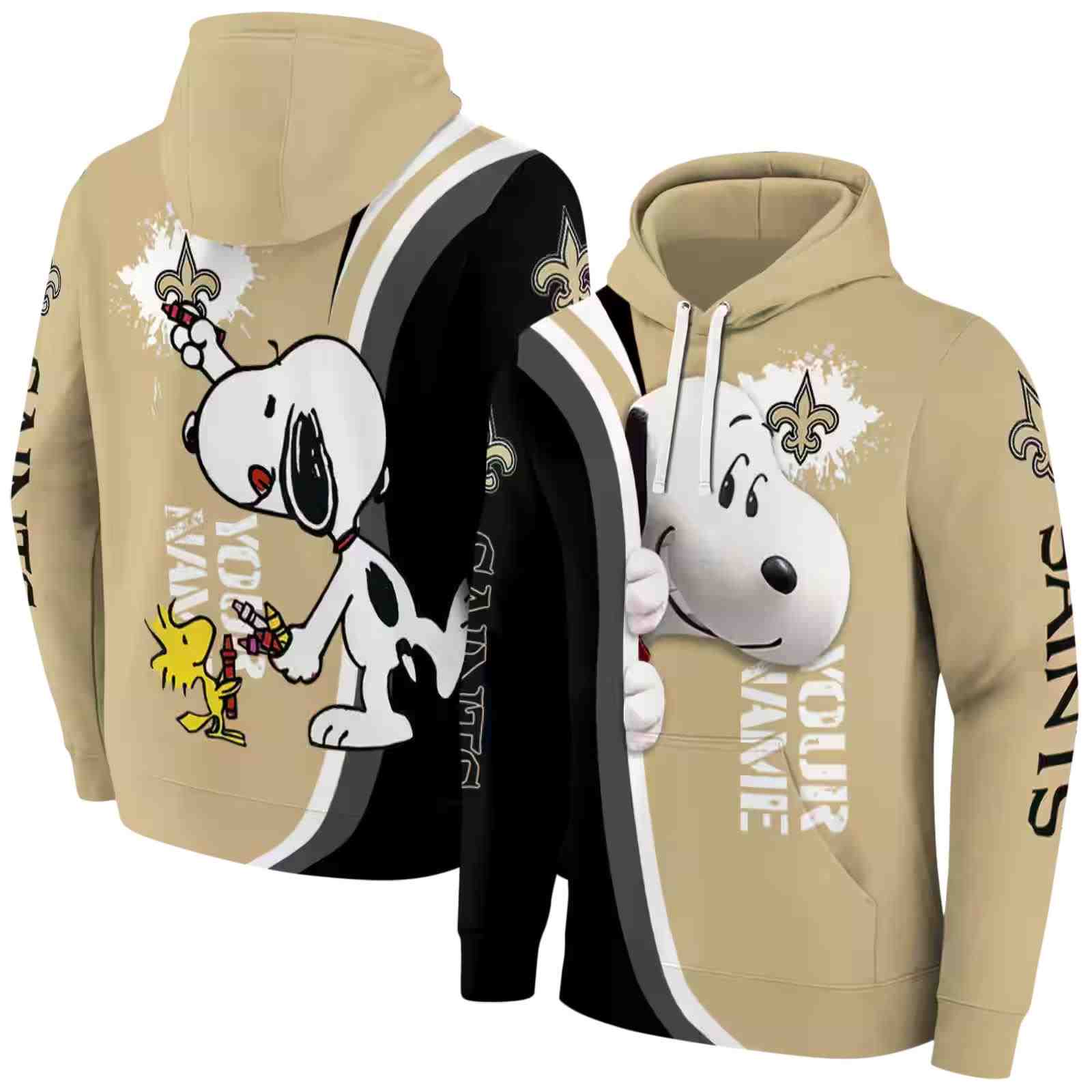 custom new orleans saints peeking snoopy gold hoodie fashion forward