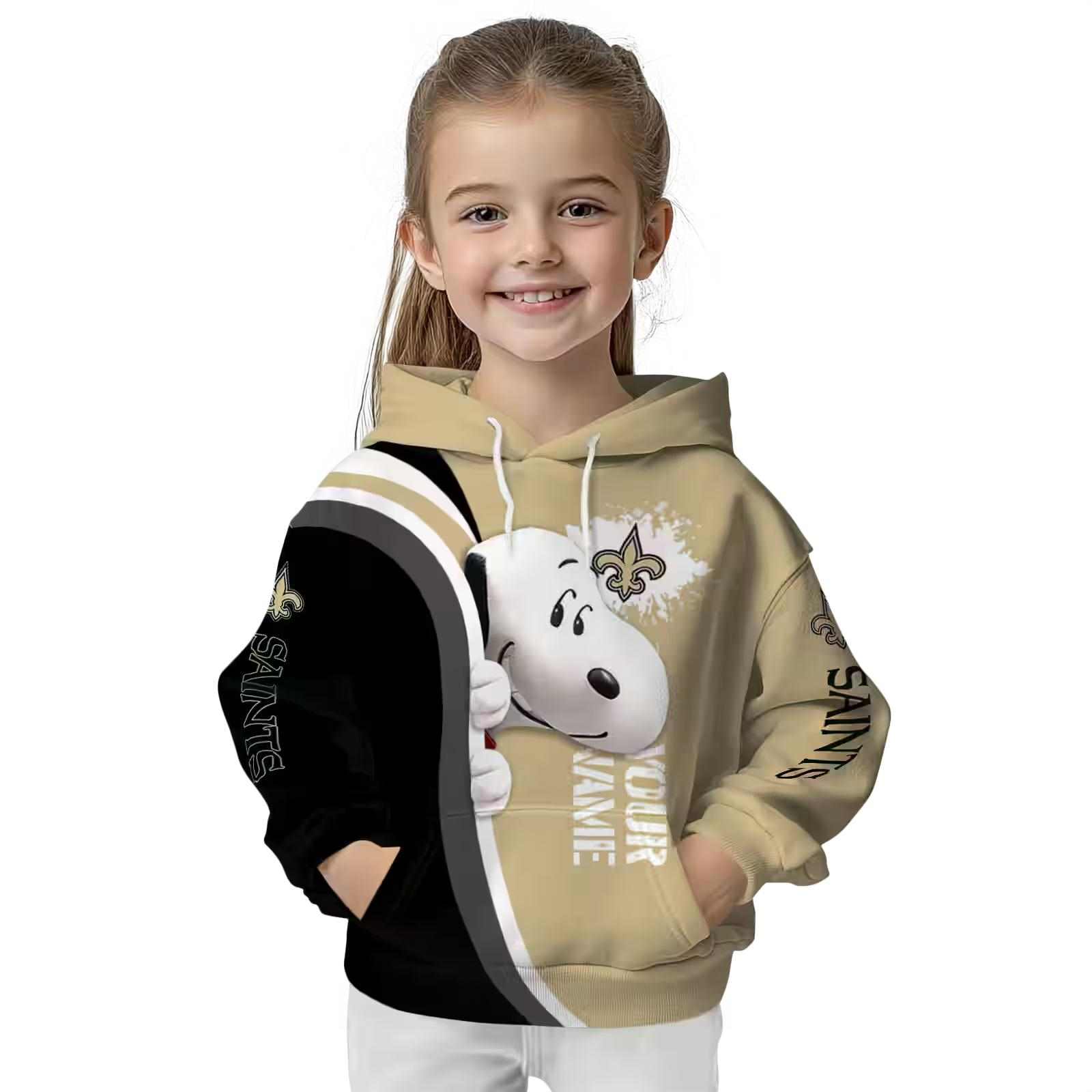 custom new orleans saints peeking snoopy gold hoodie top rated