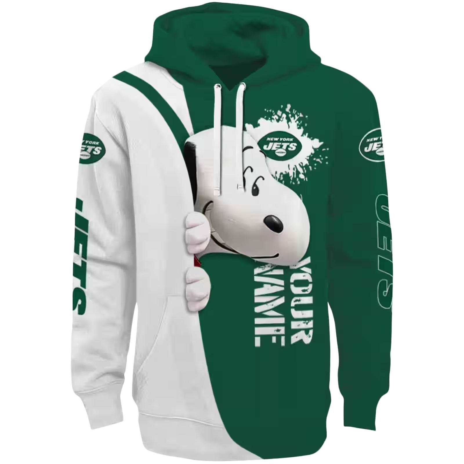 Custom New York Jets Peeking Snoopy Green Hoodie