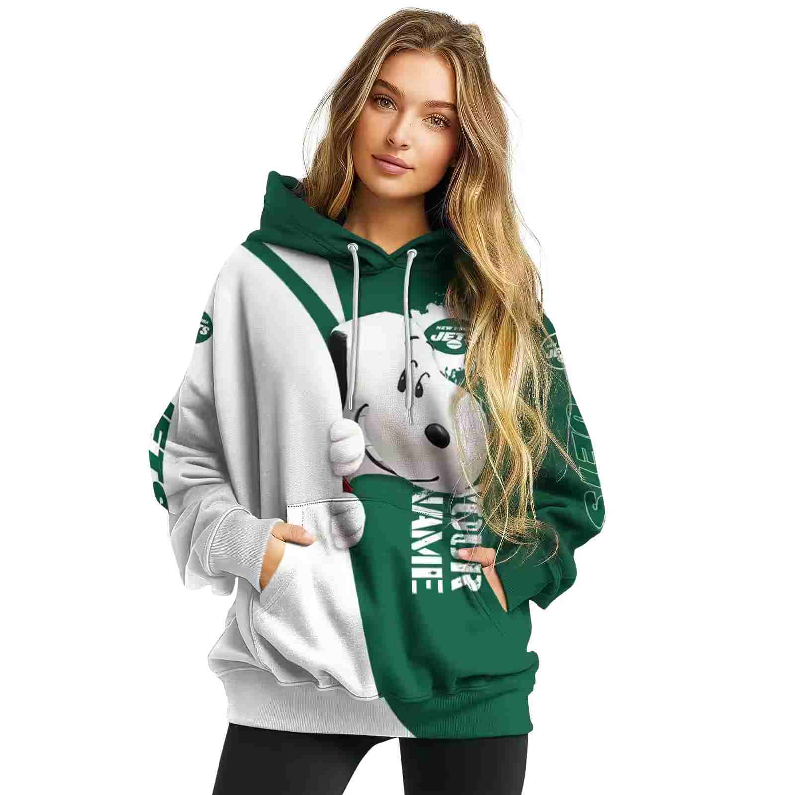 custom new york jets peeking snoopy green hoodie high quality