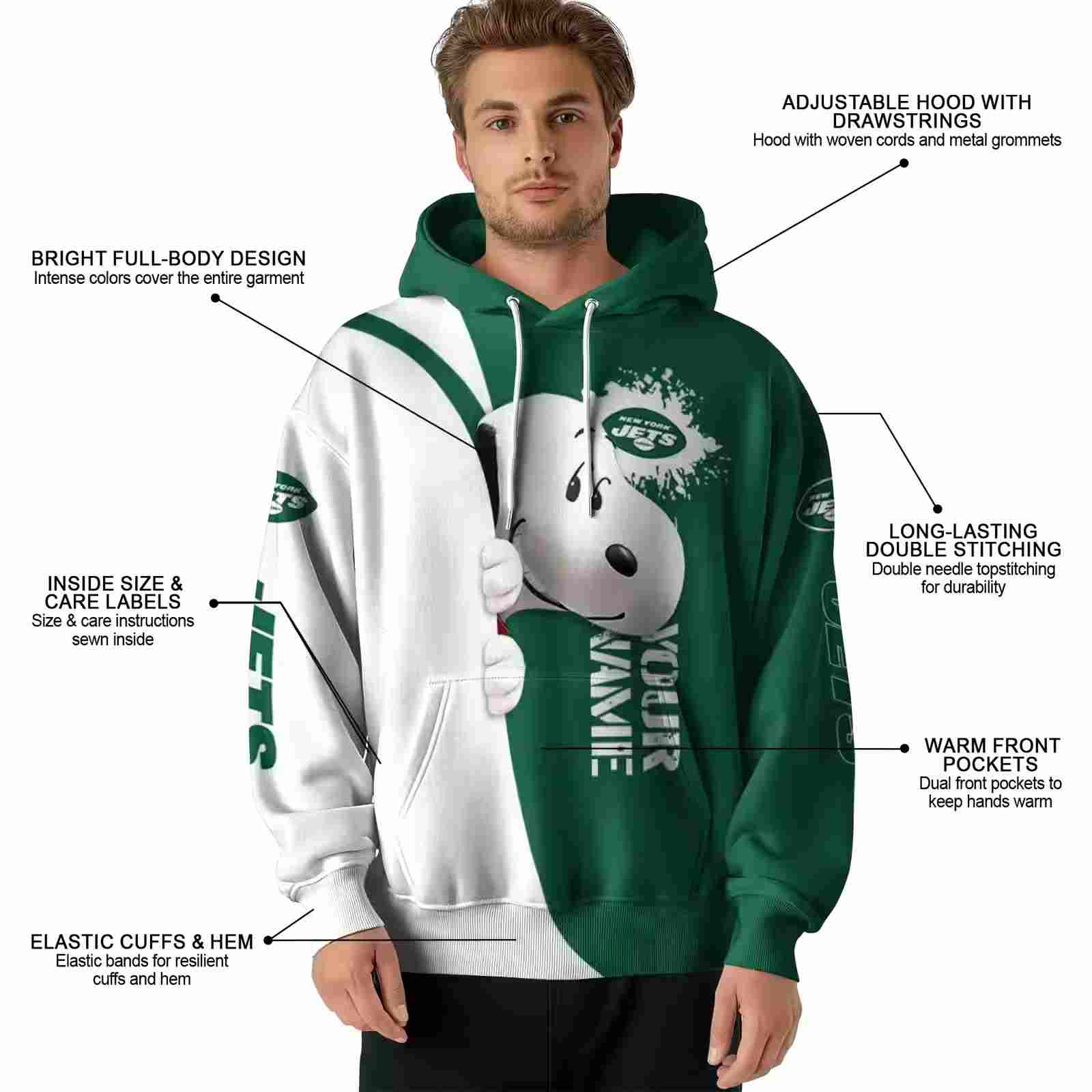 custom new york jets peeking snoopy green hoodie latest model