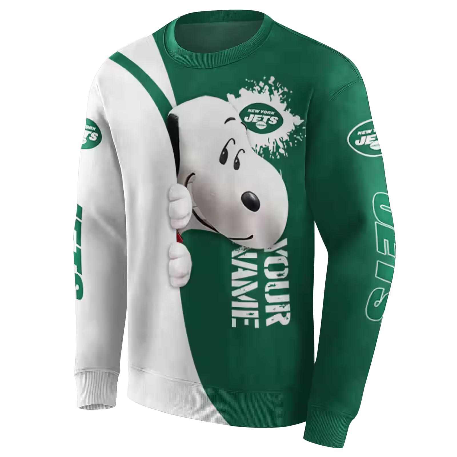 custom new york jets peeking snoopy green hoodie new arrival