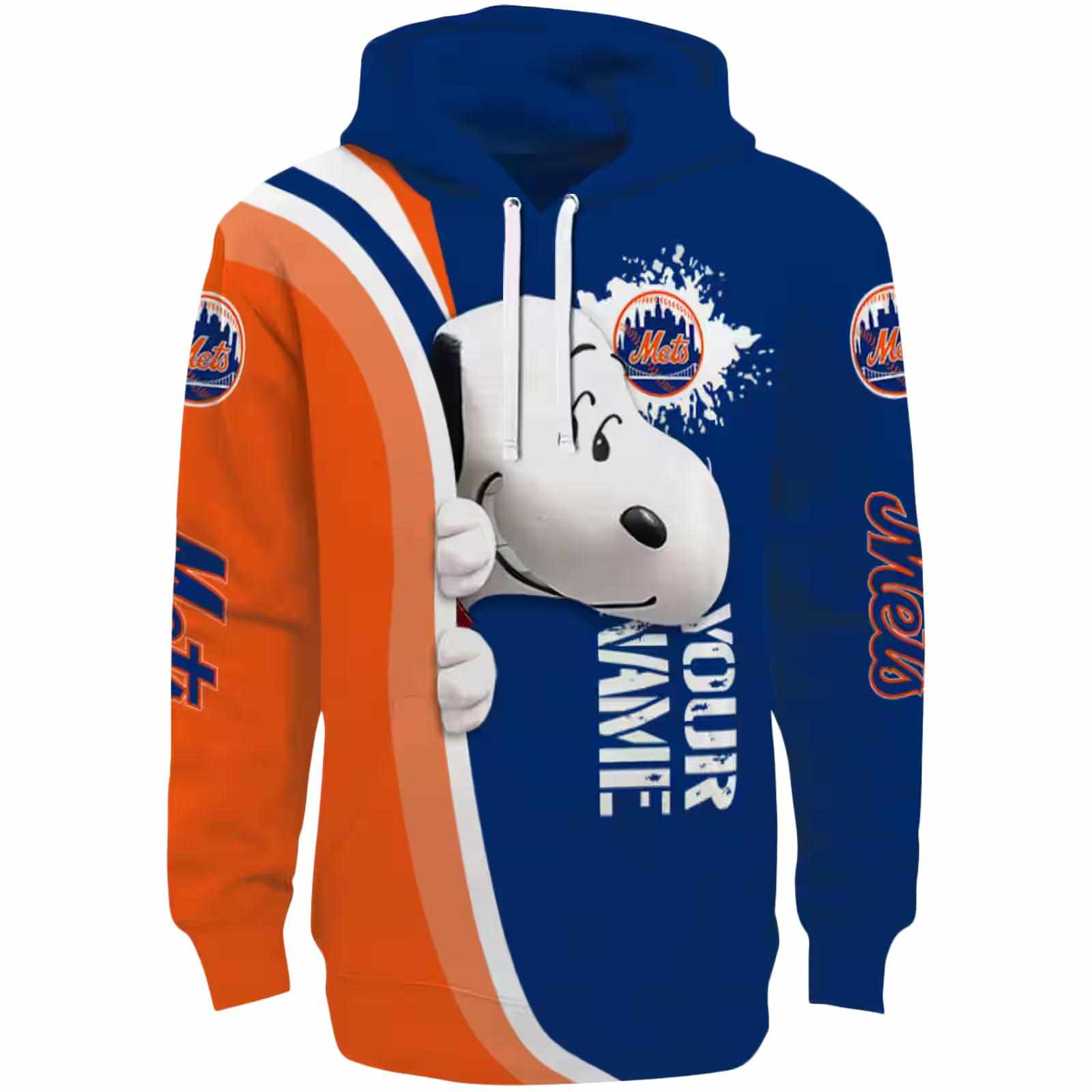 Custom New York Mets Peeking Snoopy Blue Hoodie