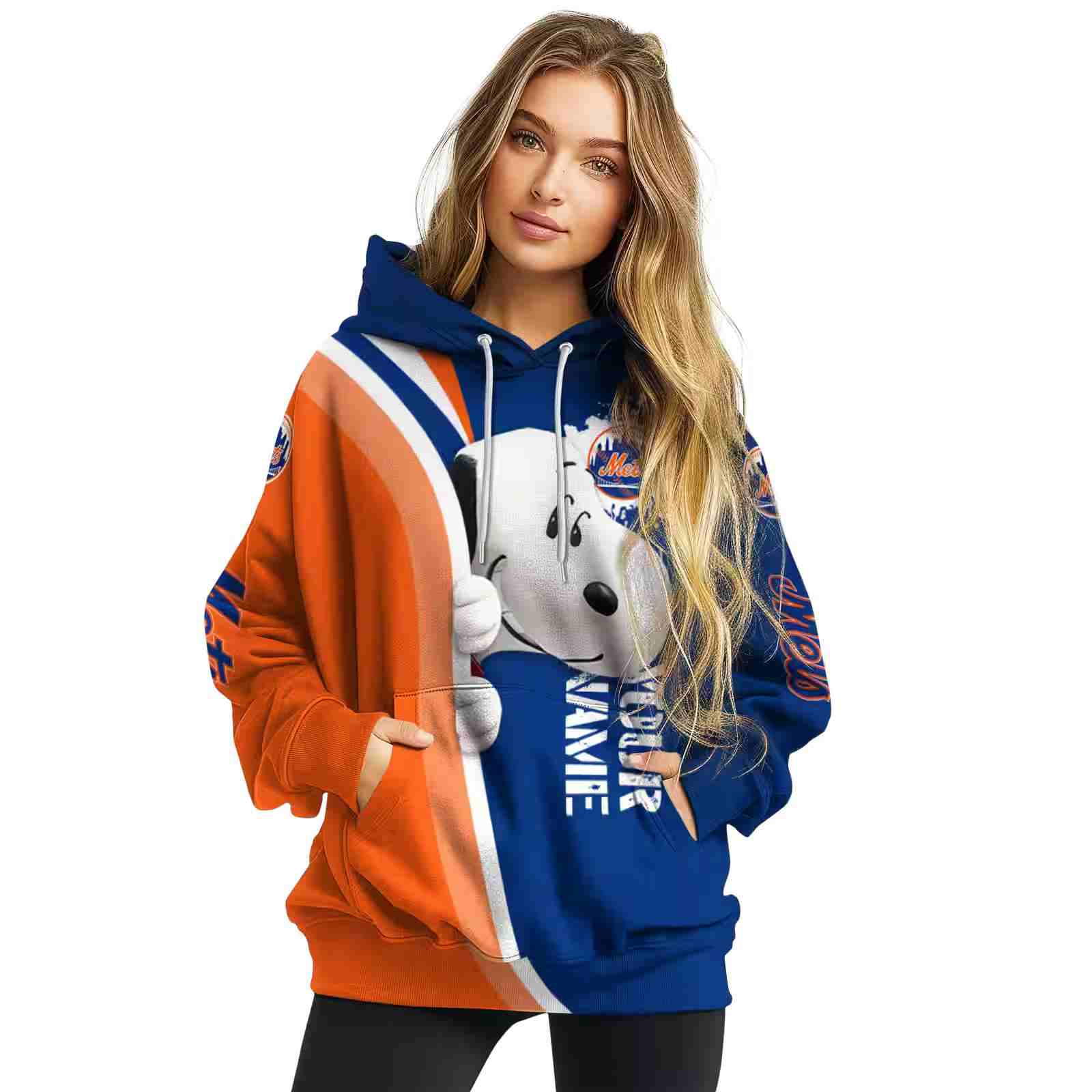 custom new york mets peeking snoopy blue hoodie high quality