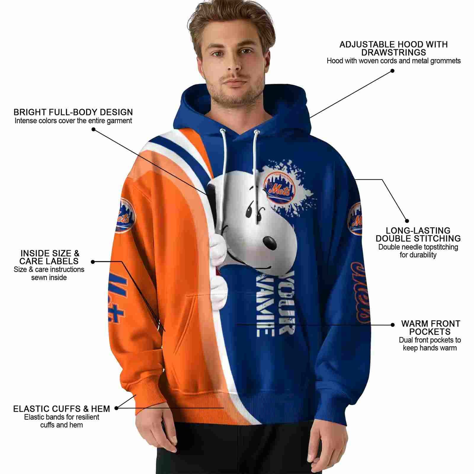 custom new york mets peeking snoopy blue hoodie latest model