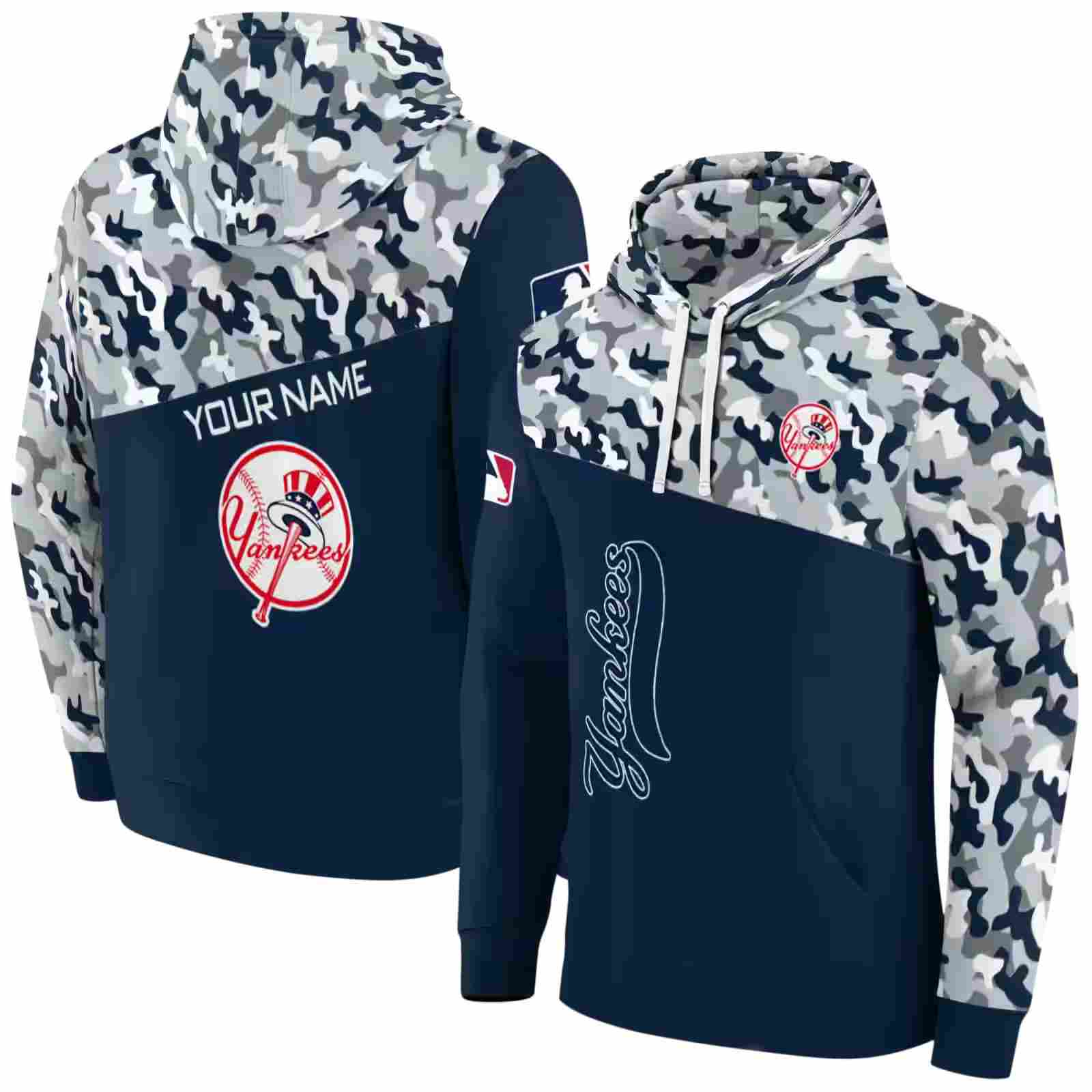 custom new york yankees camo pattern navy hoodie fashion forward