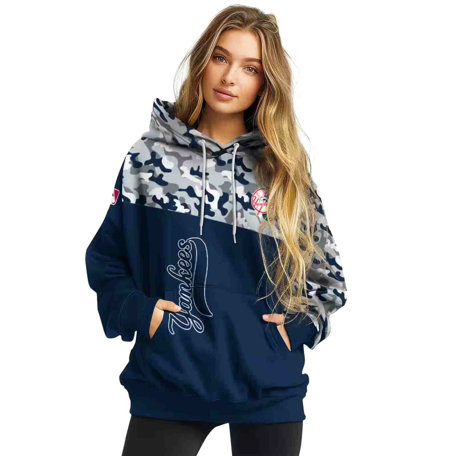 custom new york yankees camo pattern navy hoodie high quality