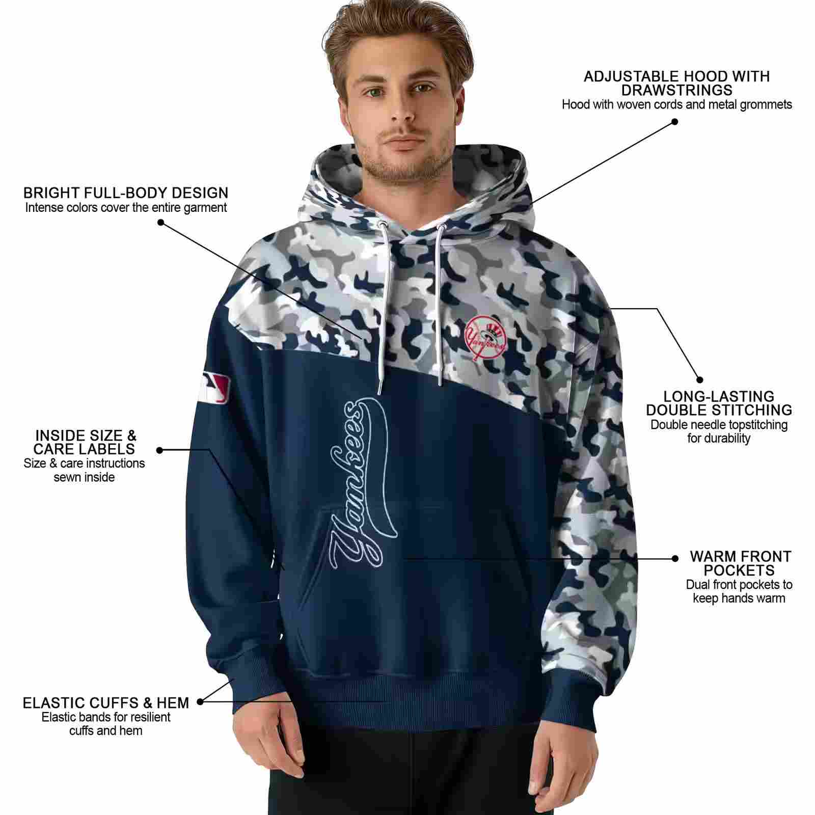 custom new york yankees camo pattern navy hoodie latest model