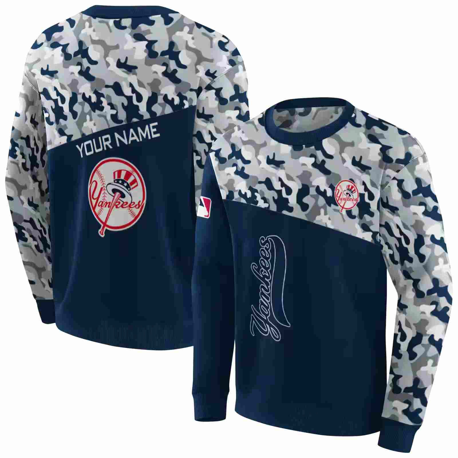 custom new york yankees camo pattern navy hoodie premium grade