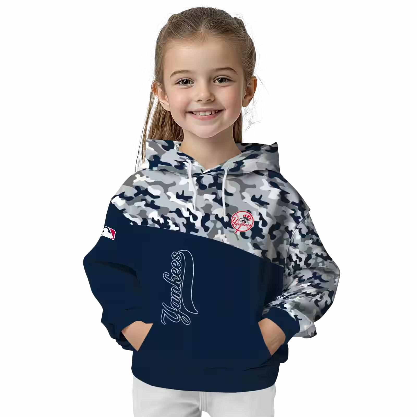 custom new york yankees camo pattern navy hoodie top rated