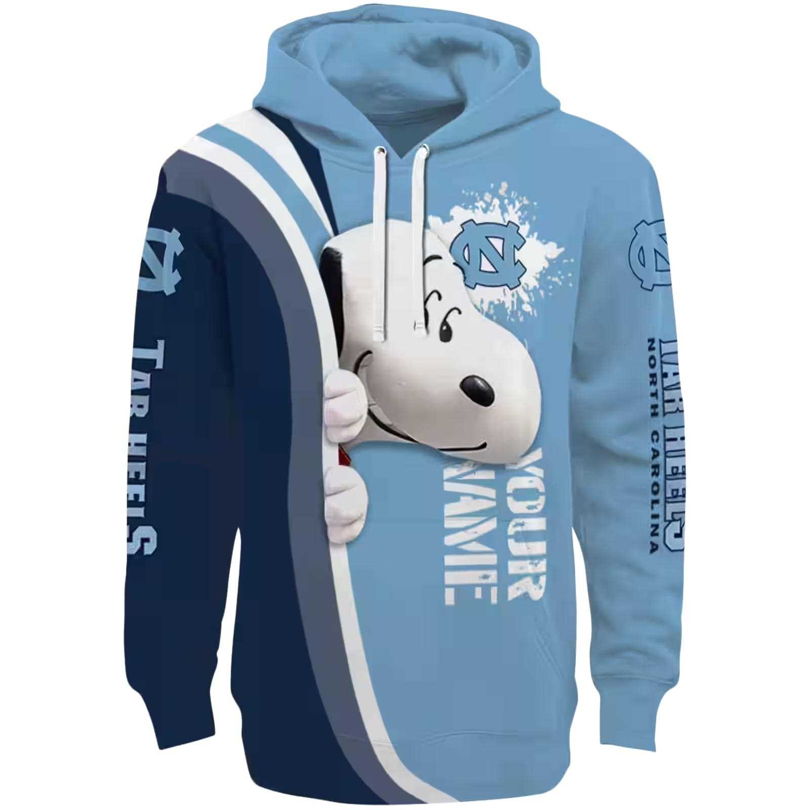 Custom North Carolina Tar Heels Peeking Snoopy Light Blue Hoodie