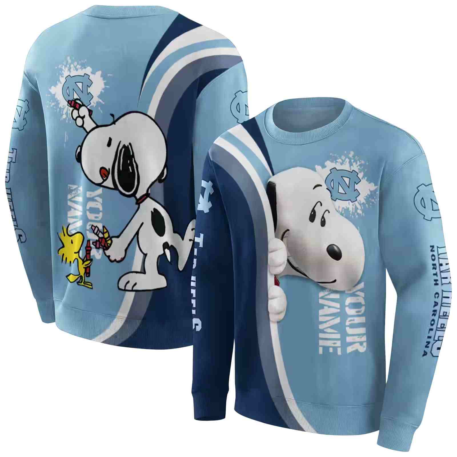 custom north carolina tar heels peeking snoopy light blue hoodie premium grade