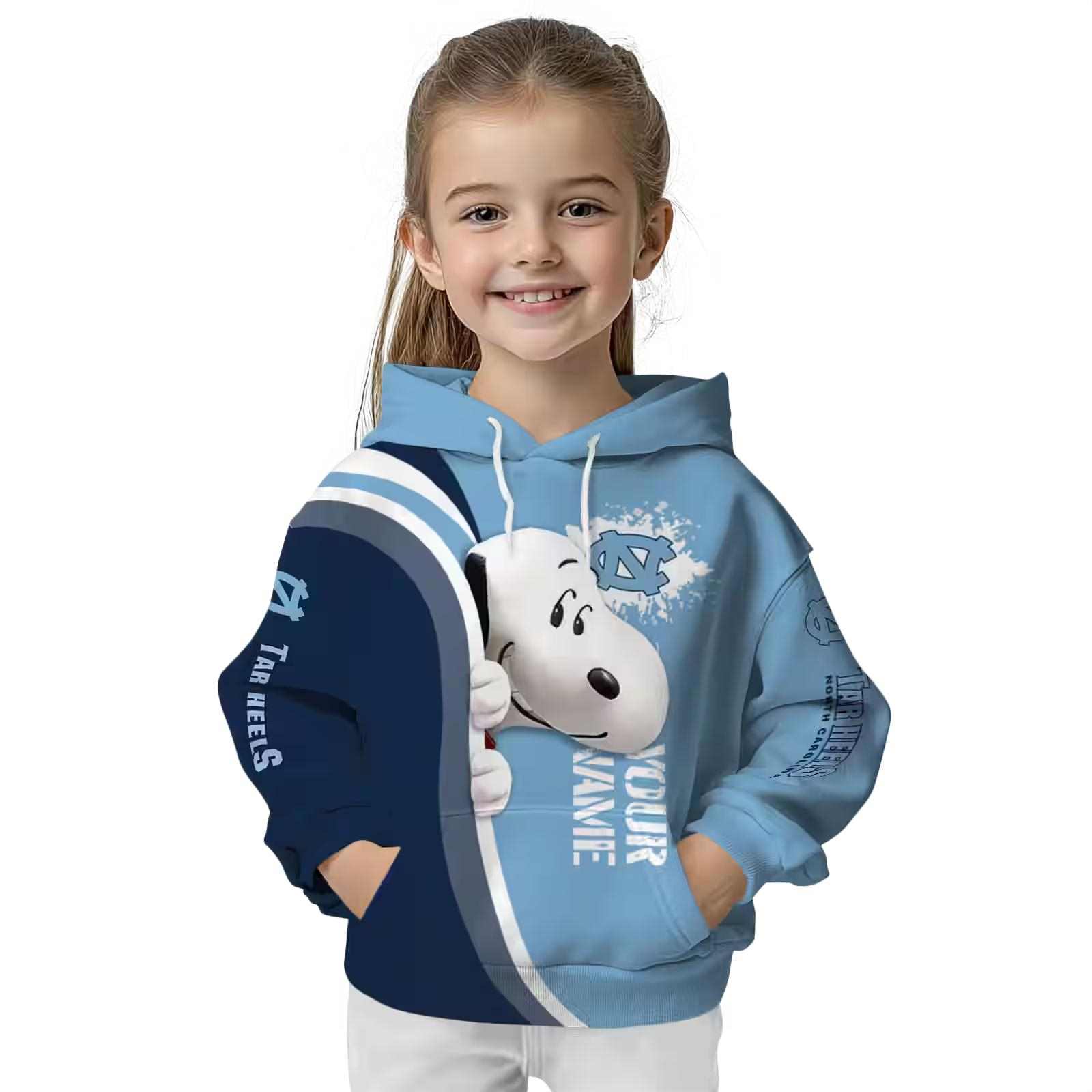 custom north carolina tar heels peeking snoopy light blue hoodie top rated