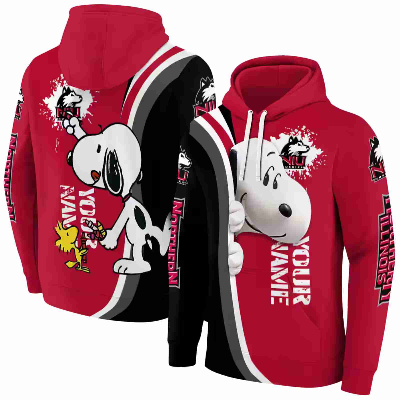 custom northern illinois huskies peeking snoopy red hoodie fashion forward