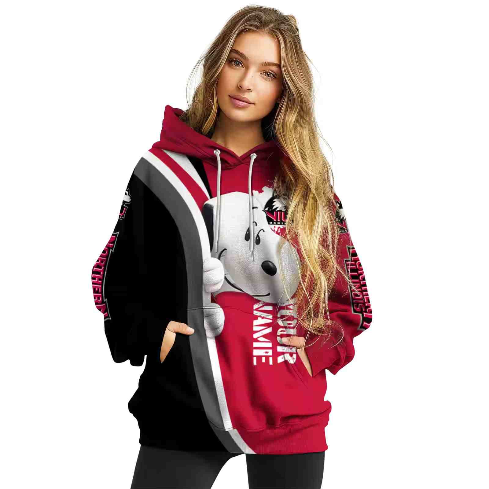 custom northern illinois huskies peeking snoopy red hoodie high quality