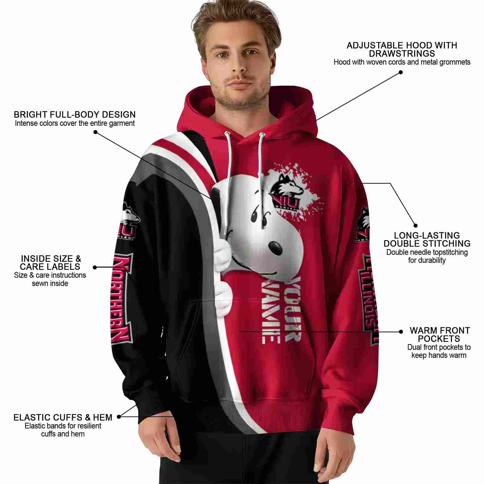 custom northern illinois huskies peeking snoopy red hoodie latest model