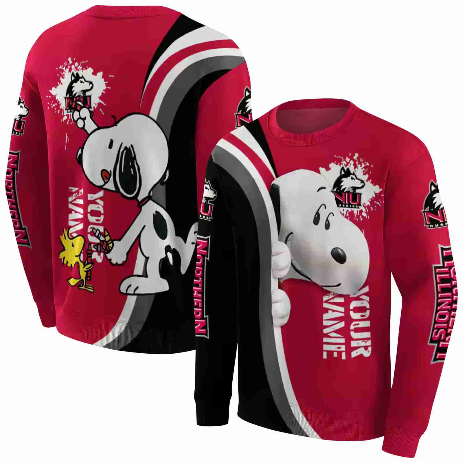 custom northern illinois huskies peeking snoopy red hoodie premium grade