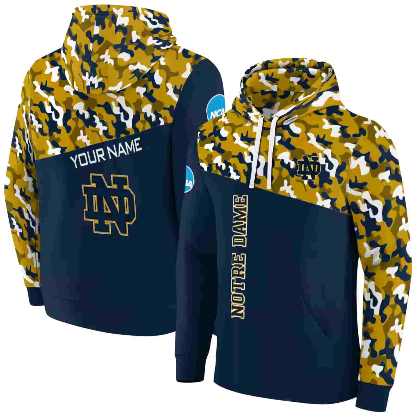 custom notre dame fighting irish camo pattern navy hoodie fashion forward