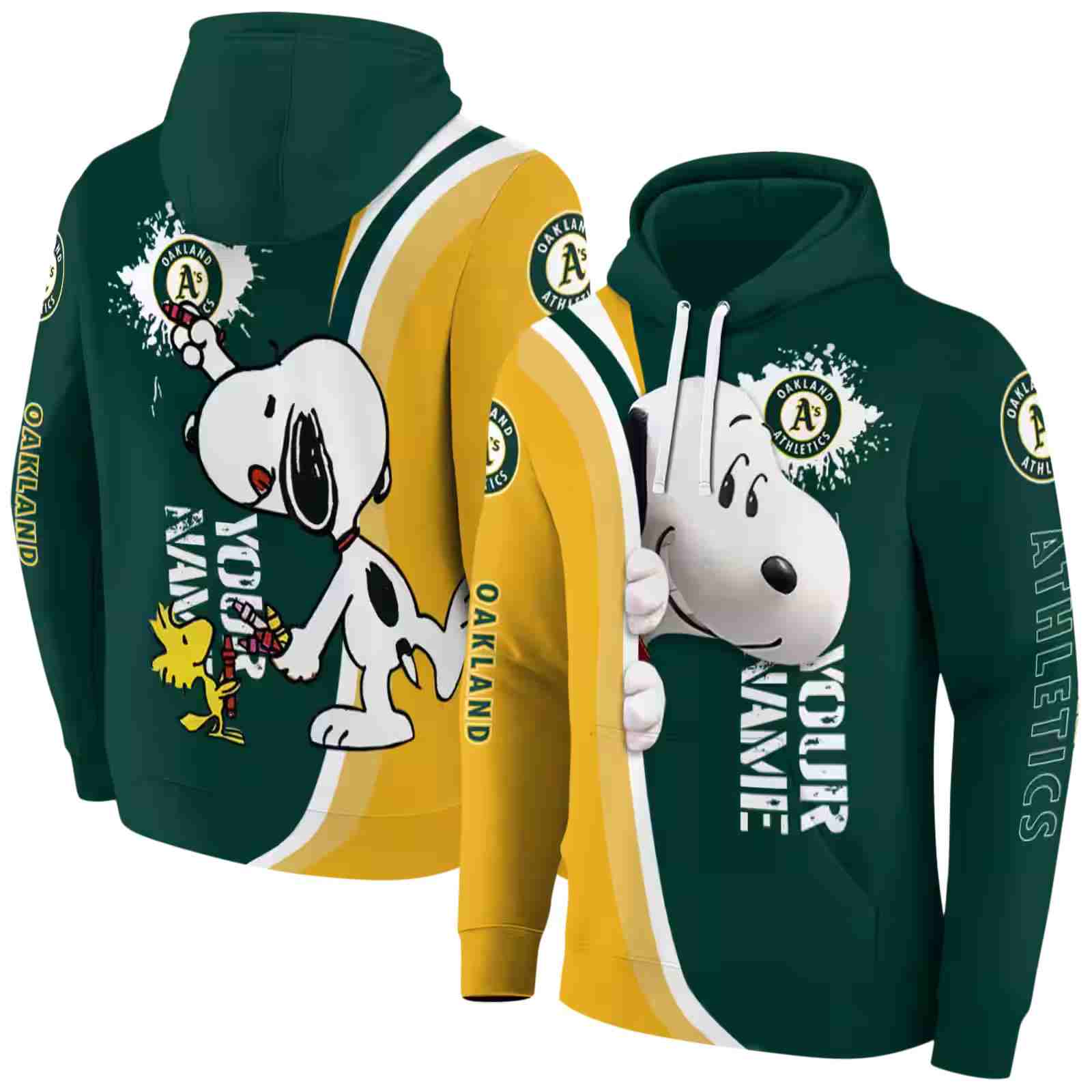 custom oakland athletics peeking snoopy green hoodie fashion forward